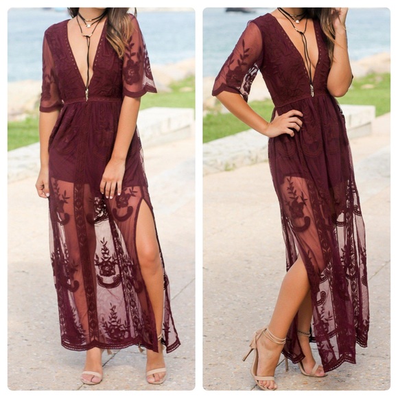FINAL 2!!! Burgundy Lace Maxi Romper - Picture 13 of 16